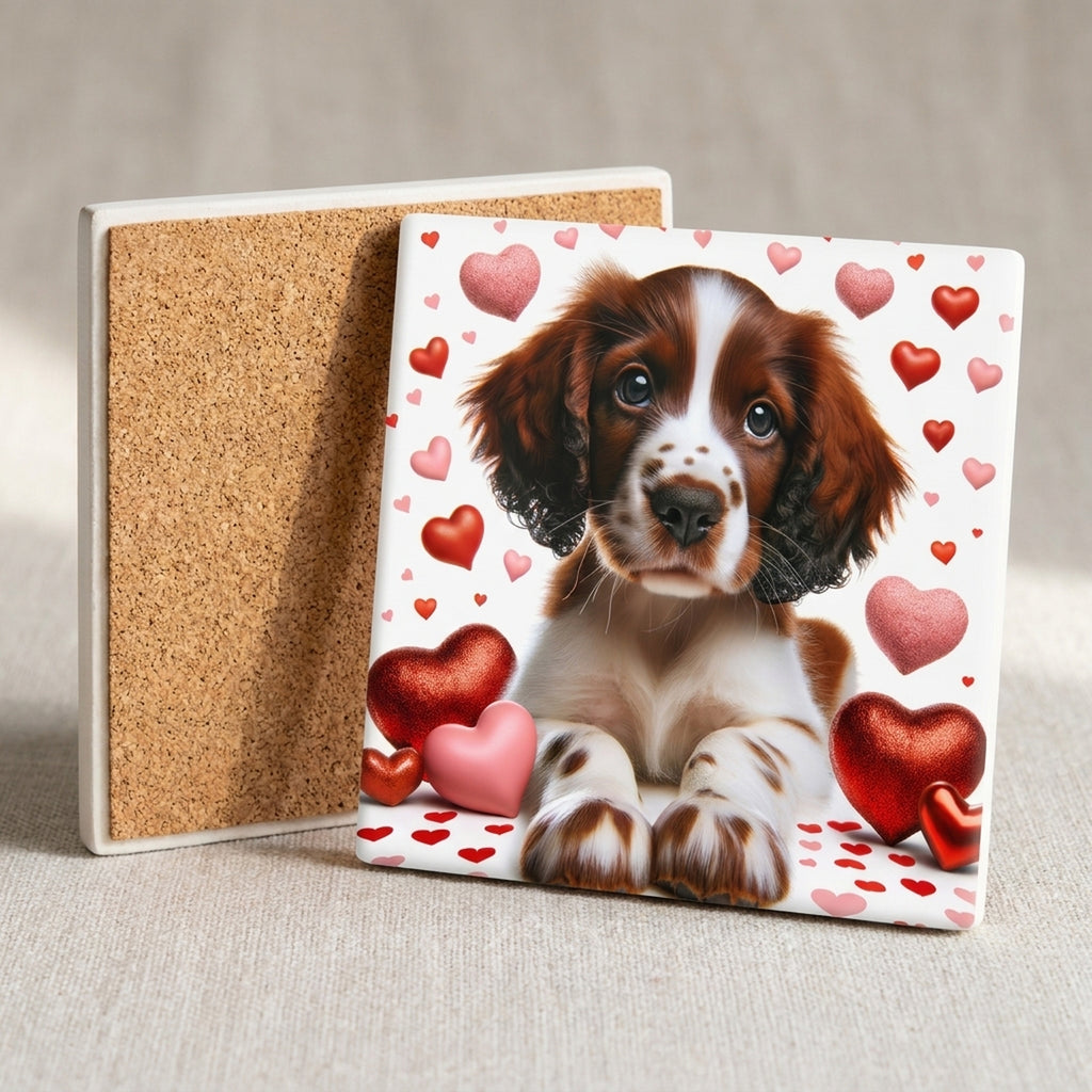 English Springer Spaniel ceramic coasters set of 4, cork back