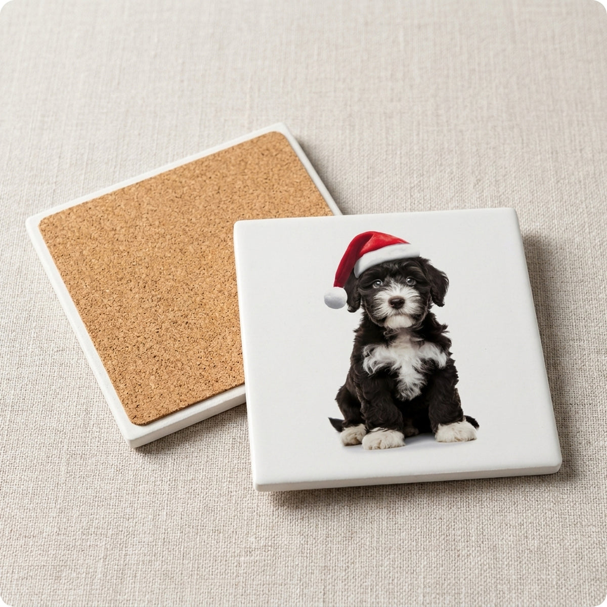 Portuguese Water Dog Puppy ceramic coasters set of 4, cork back