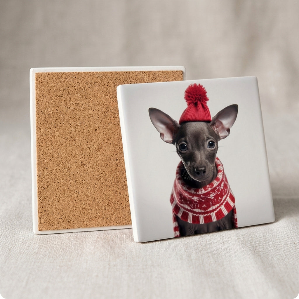 Xoloitzcuintli Puppy ceramic coasters set of 4, cork back
