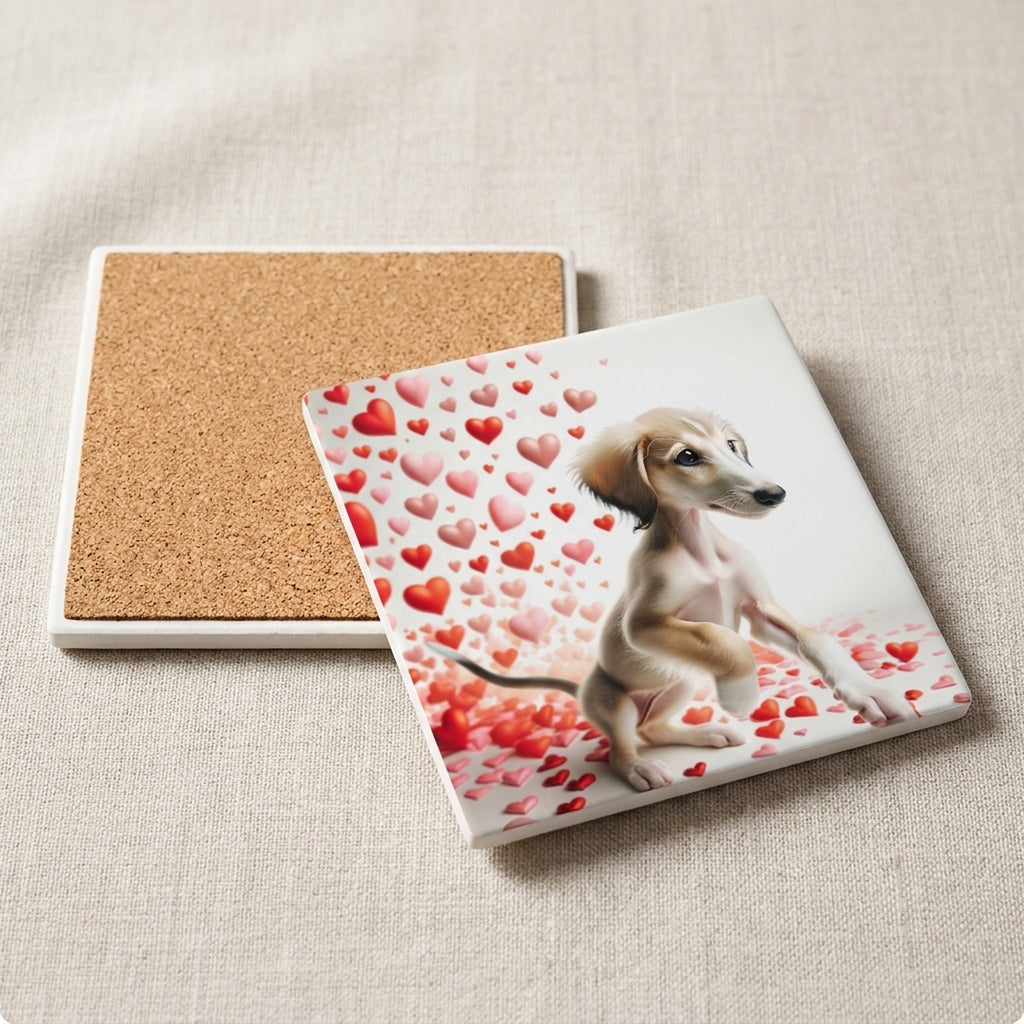 Saluki ceramic coasters set of 4, cork back