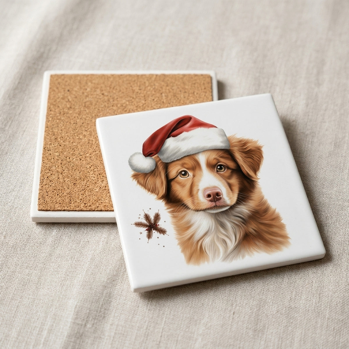 Nova Scotia Duck Tolling Retriever Puppy Drawing ceramic coasters set of 4, cork back