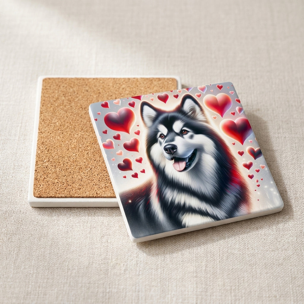 Alaskan Malamute ceramic coasters set of 4, cork back