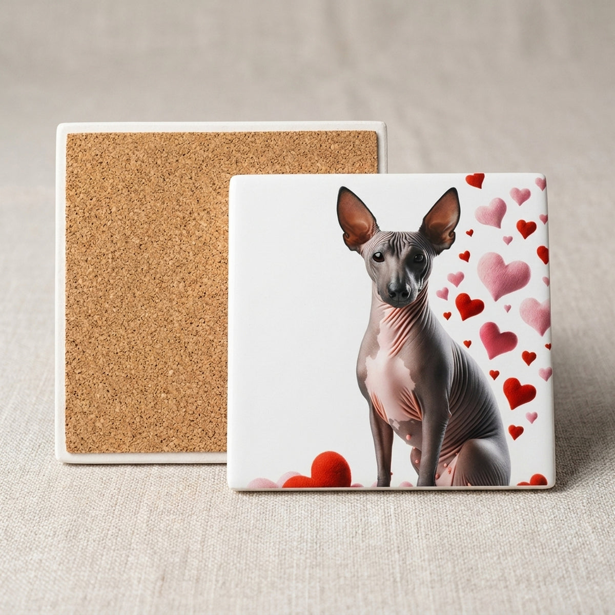 Xoloitzcuintli ceramic coasters set of 4, cork back