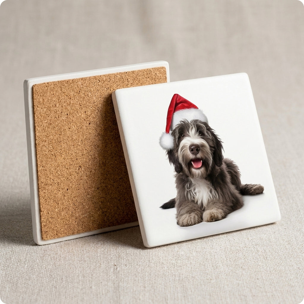 Bergamasco Sheepdog Puppy ceramic coasters set of 4, cork back