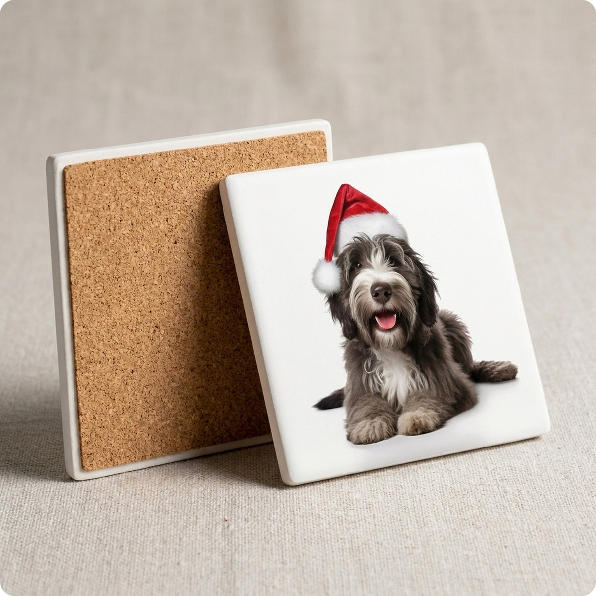 Bergamasco Sheepdog Puppy ceramic coasters set of 4, cork back