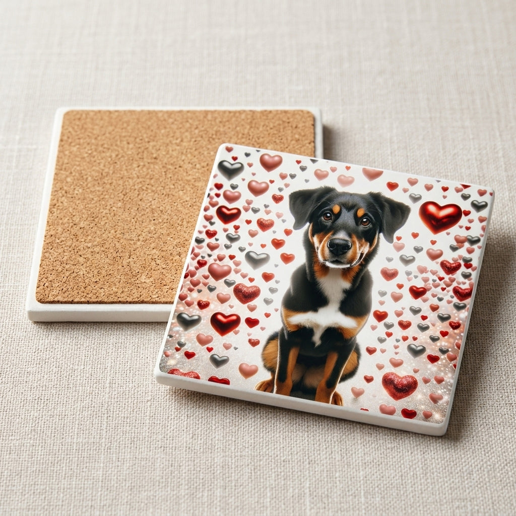 Greater Swiss Mountain Dog ceramic coasters set of 4, cork back