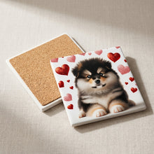Pomeranian ceramic coasters set of 4, cork back