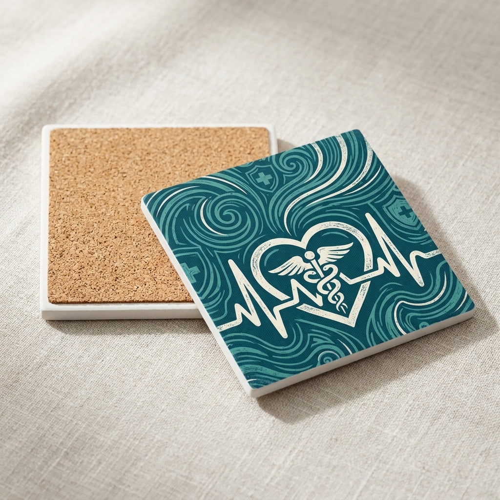 Nurse Heartbeat ceramic coasters set of 4, cork back