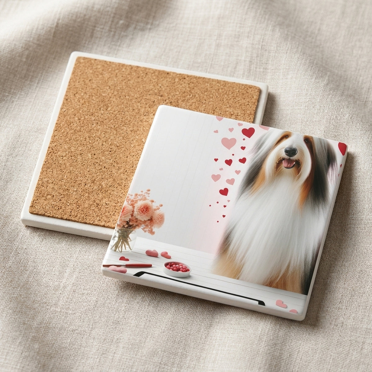 Bearded Collie ceramic coasters set of 4, cork back