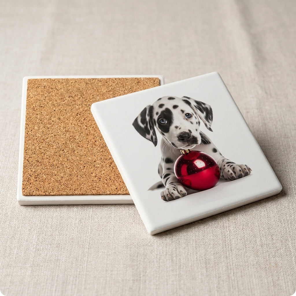 Dalmatian Puppy ceramic coasters set of 4, cork back