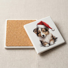 Shetland Sheepdog Puppy Drawing ceramic coasters set of 4, cork back