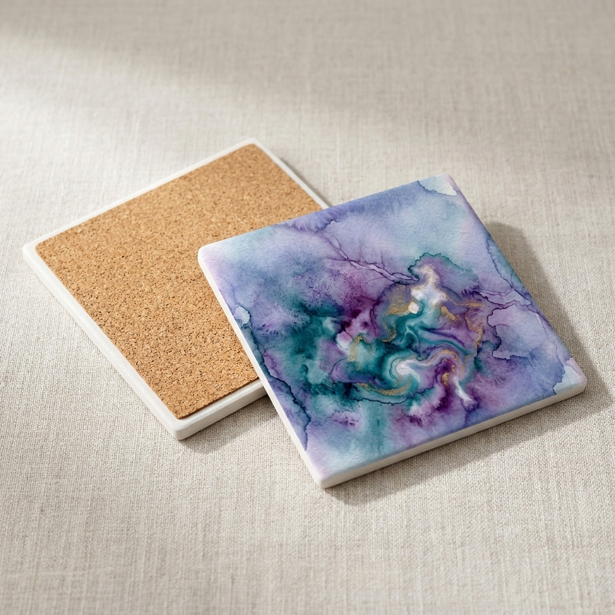 Watercolor Ombre ceramic coasters set of 4, cork back