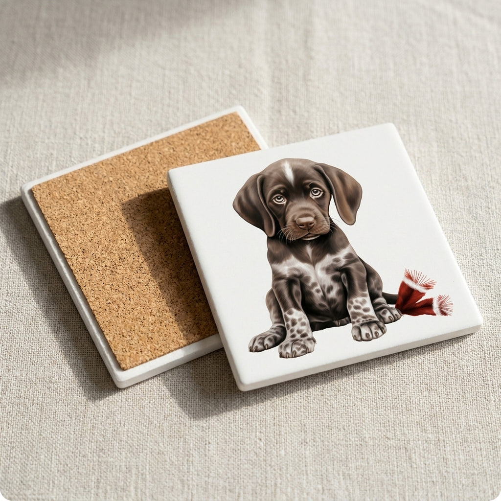 German Shorthaired Pointer Puppy Drawing ceramic coasters set of 4, cork back