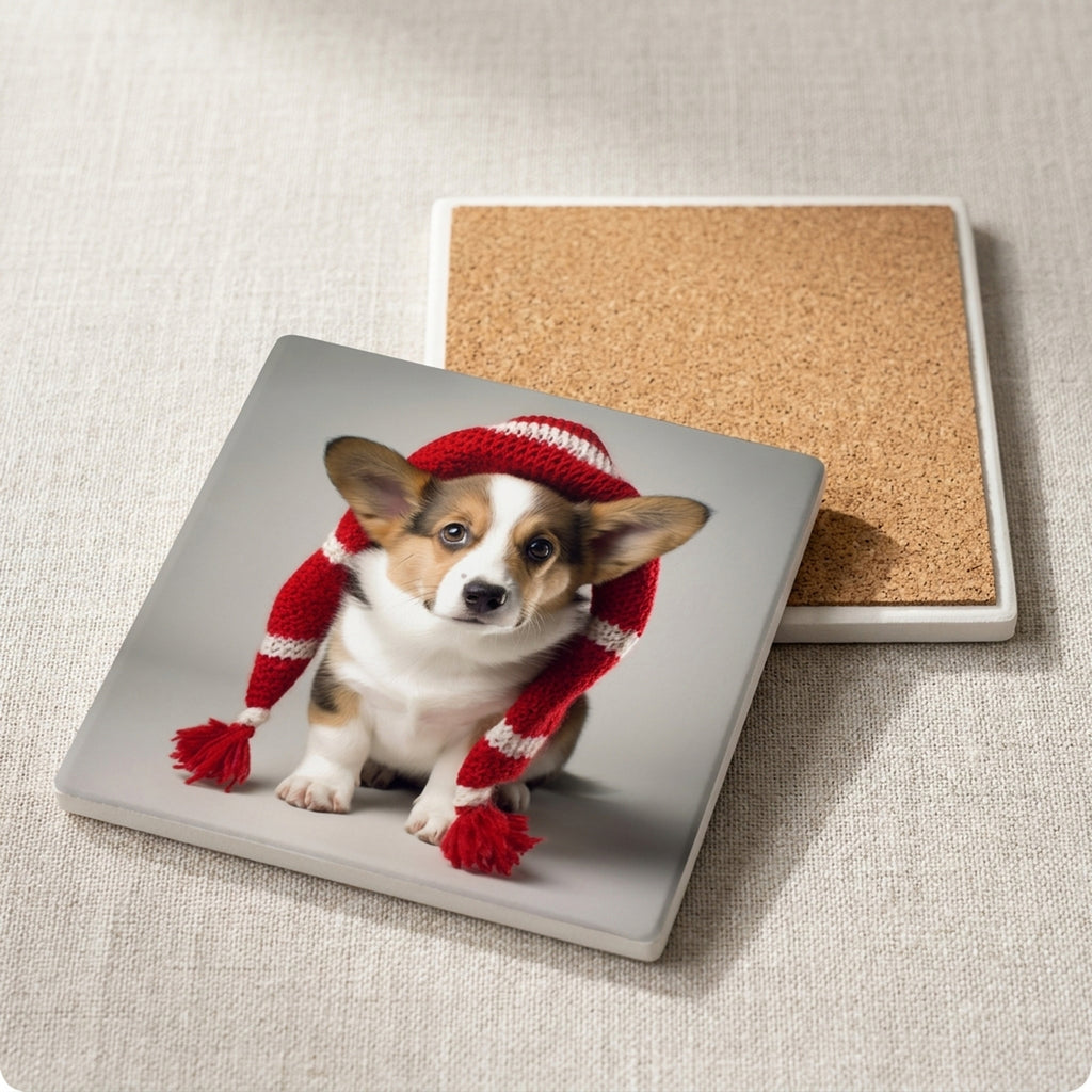 Cardigan Welsh Corgi Puppy ceramic coasters set of 4, cork back