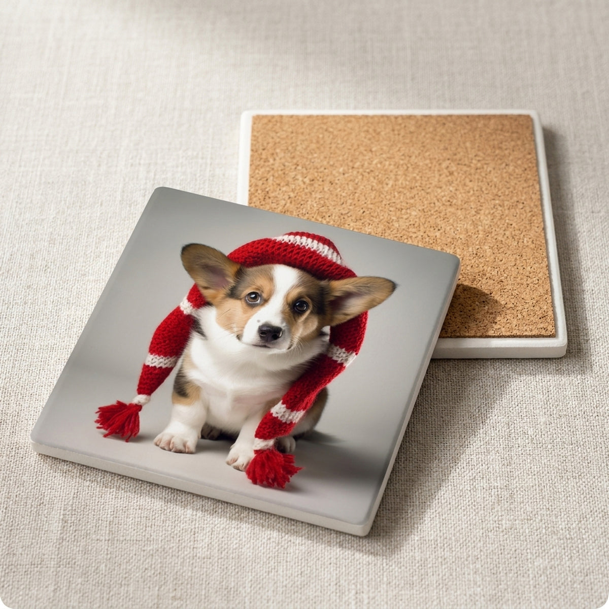 Cardigan Welsh Corgi Puppy ceramic coasters set of 4, cork back