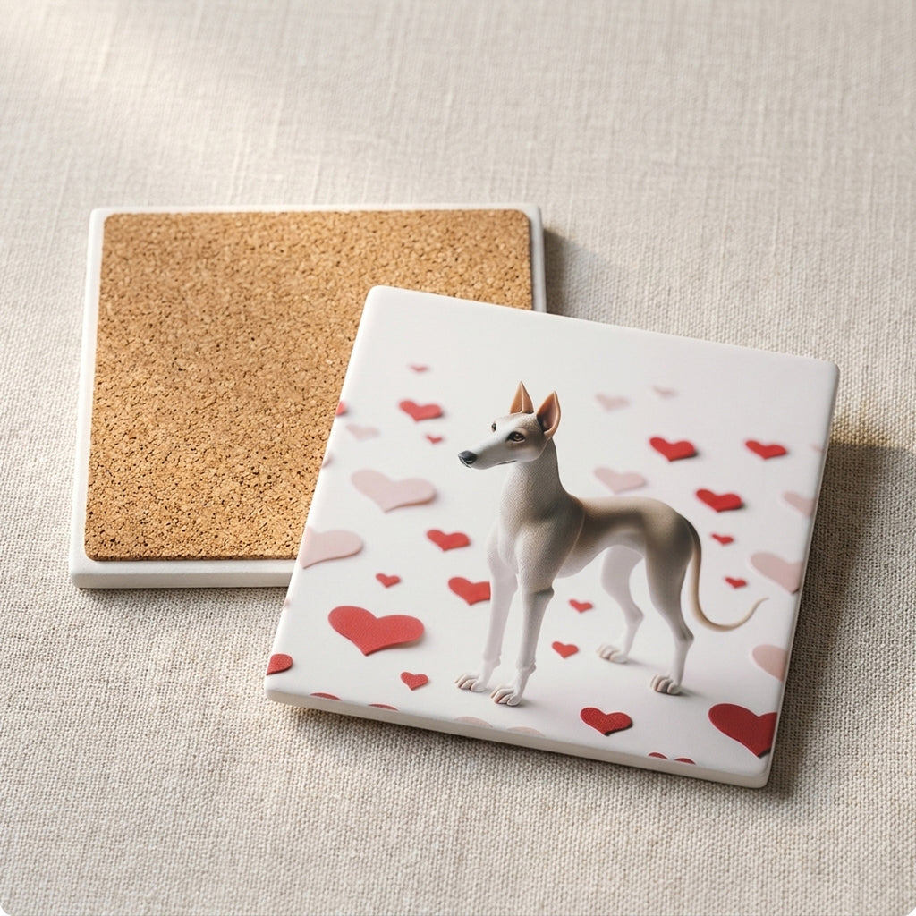 Ibizan Hound ceramic coasters set of 4, cork back
