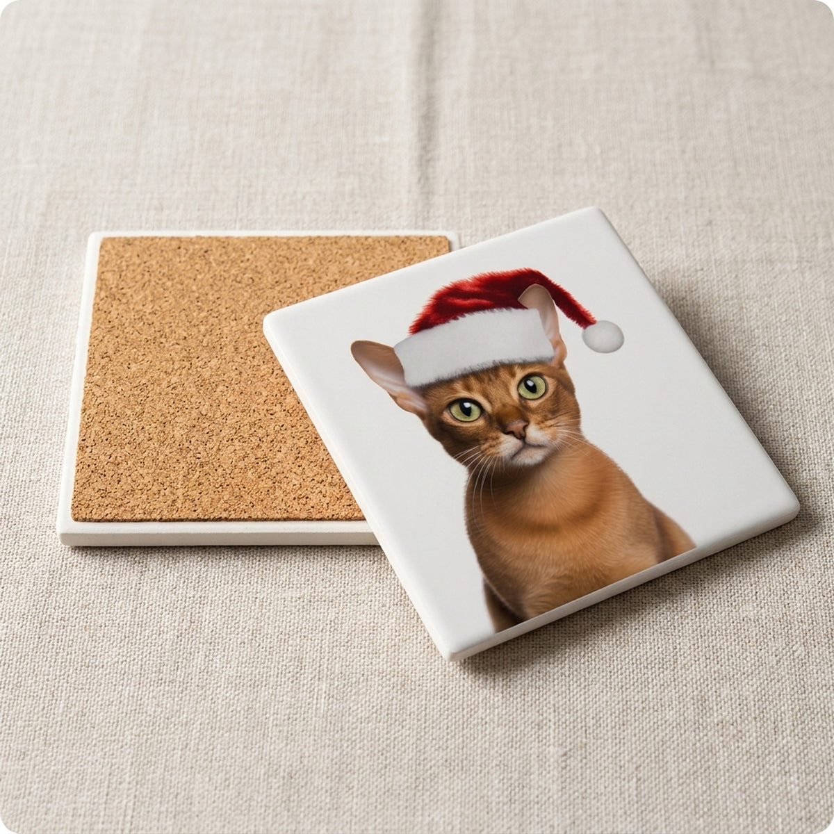 Abyssinian Cat ceramic coasters set of 4, cork back