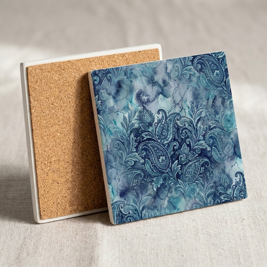 Paisley ceramic coasters set of 4, cork back