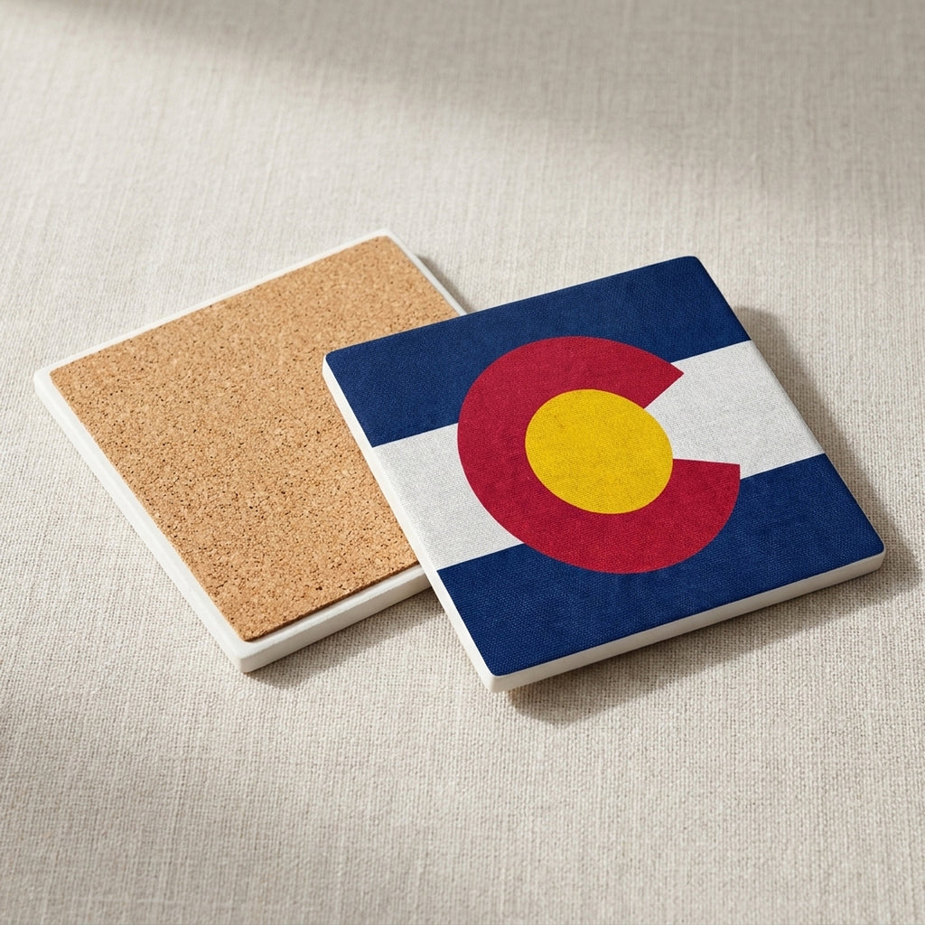 Colorado State Flag ceramic coasters set of 4, cork back