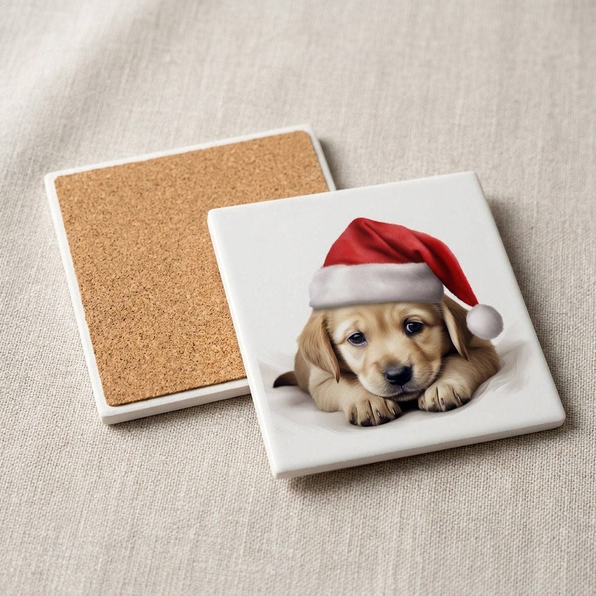 Pulik Puppy ceramic coasters set of 4, cork back