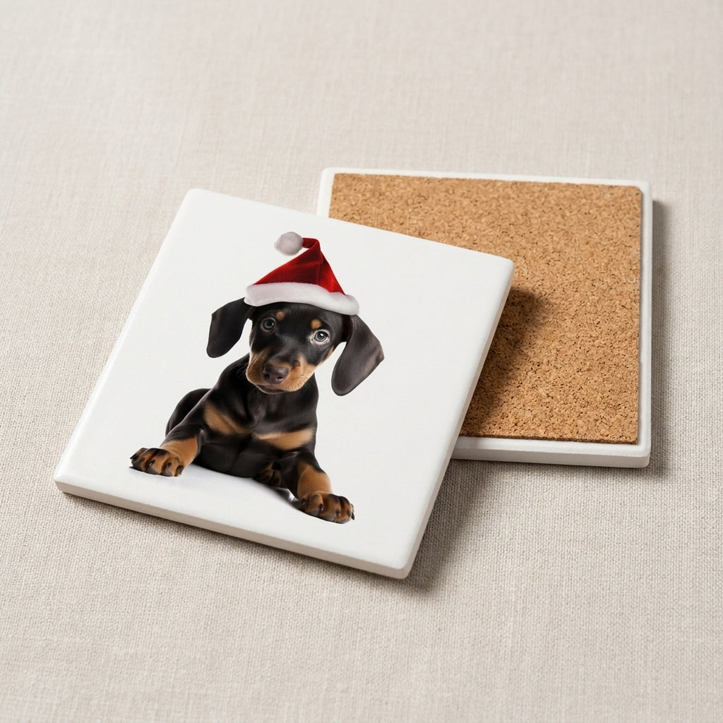 Doberman Pinscher Puppy ceramic coasters set of 4, cork back