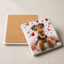 Airedale Terrier ceramic coasters set of 4, cork back
