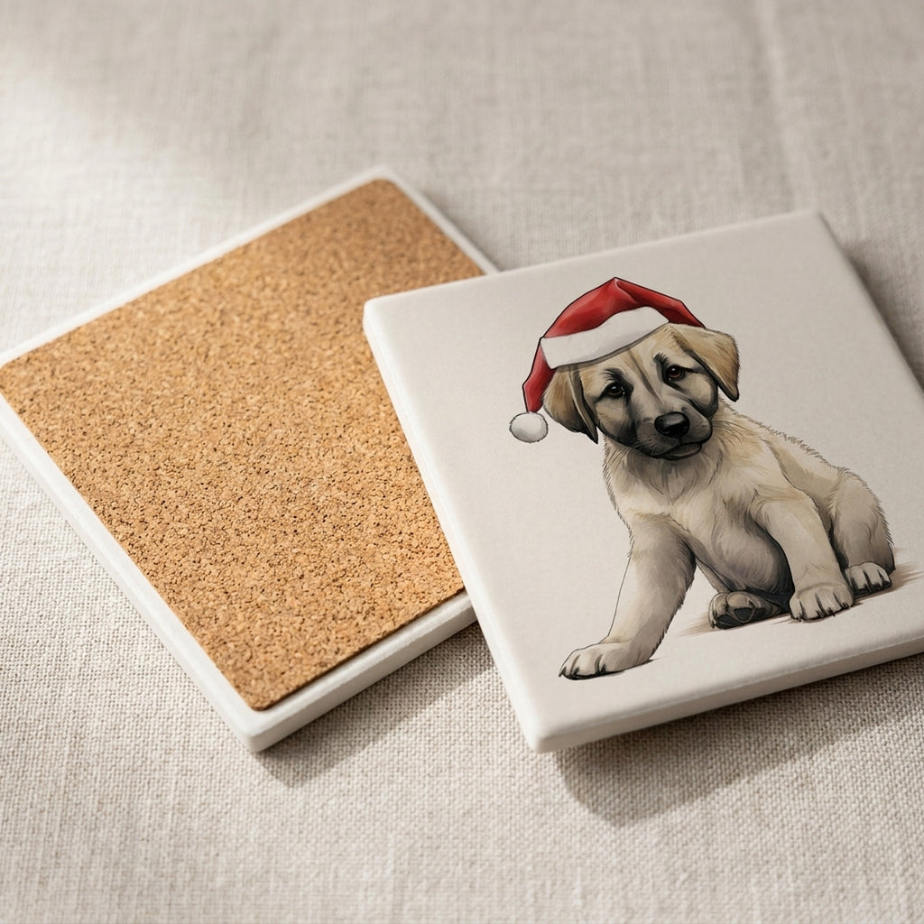 Anatolian Shepherd Dog Puppy Drawing ceramic coasters set of 4, cork back