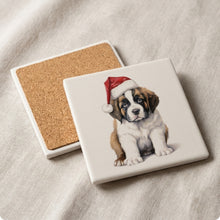 St. Bernard Puppy Drawing ceramic coasters set of 4, cork back