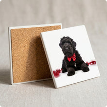 Black Russian Terrier Puppy ceramic coasters set of 4, cork back