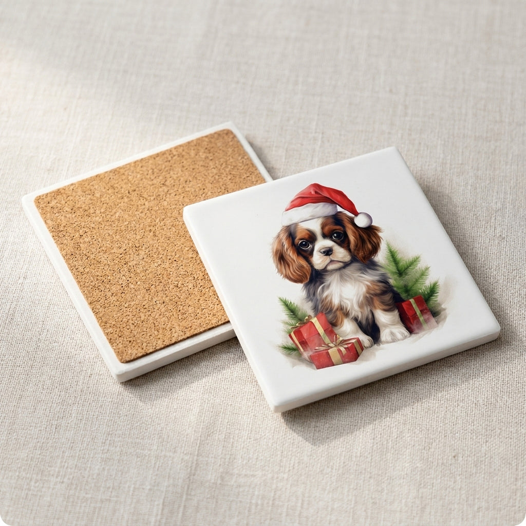 English Toy Spaniel Puppy Drawing ceramic coasters set of 4, cork back