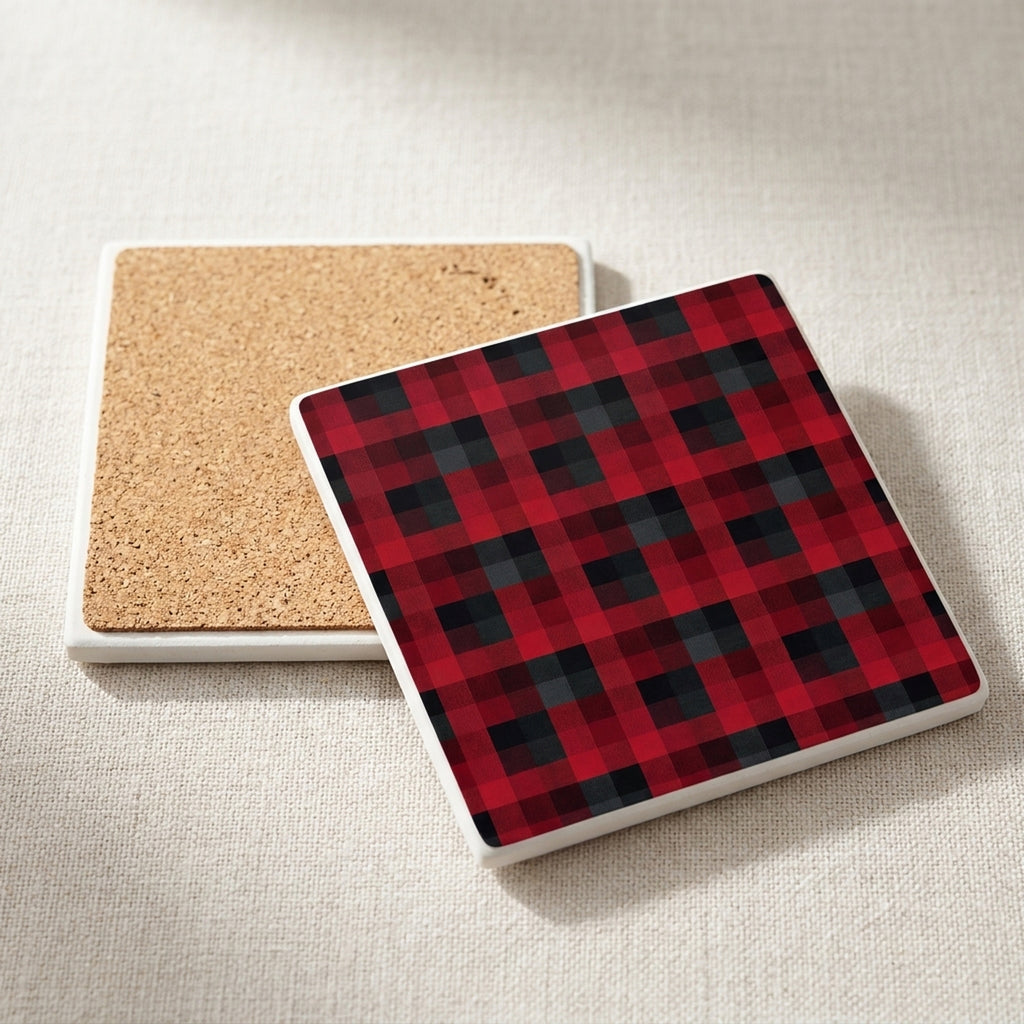 Buffalo Plaid ceramic coasters set of 4, cork back
