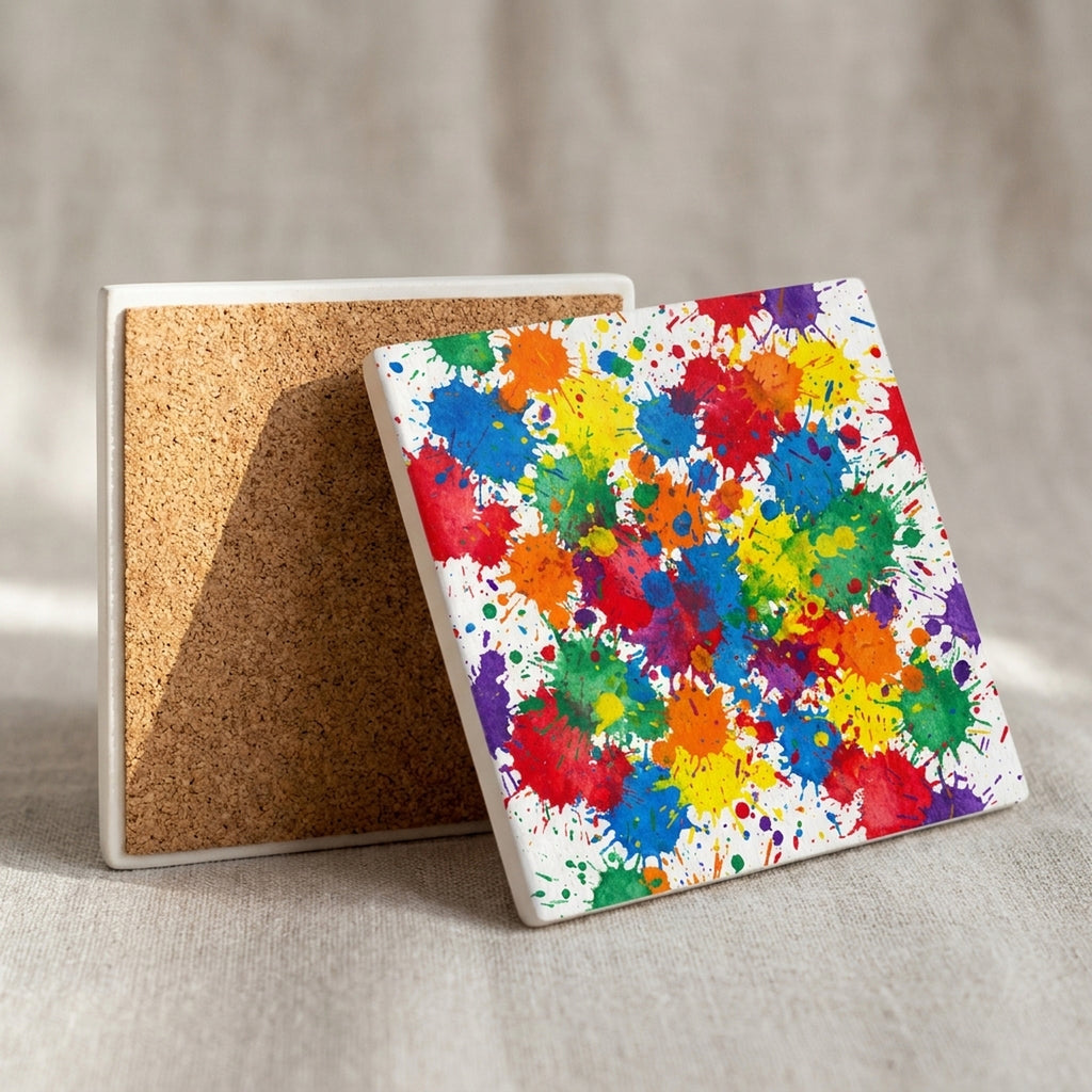 Paint Splatter ceramic coasters set of 4, cork back
