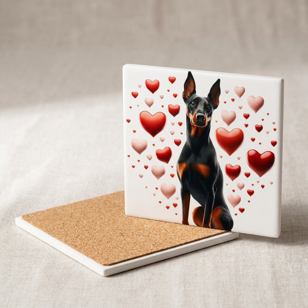 Doberman Pinscher ceramic coasters set of 4, cork back