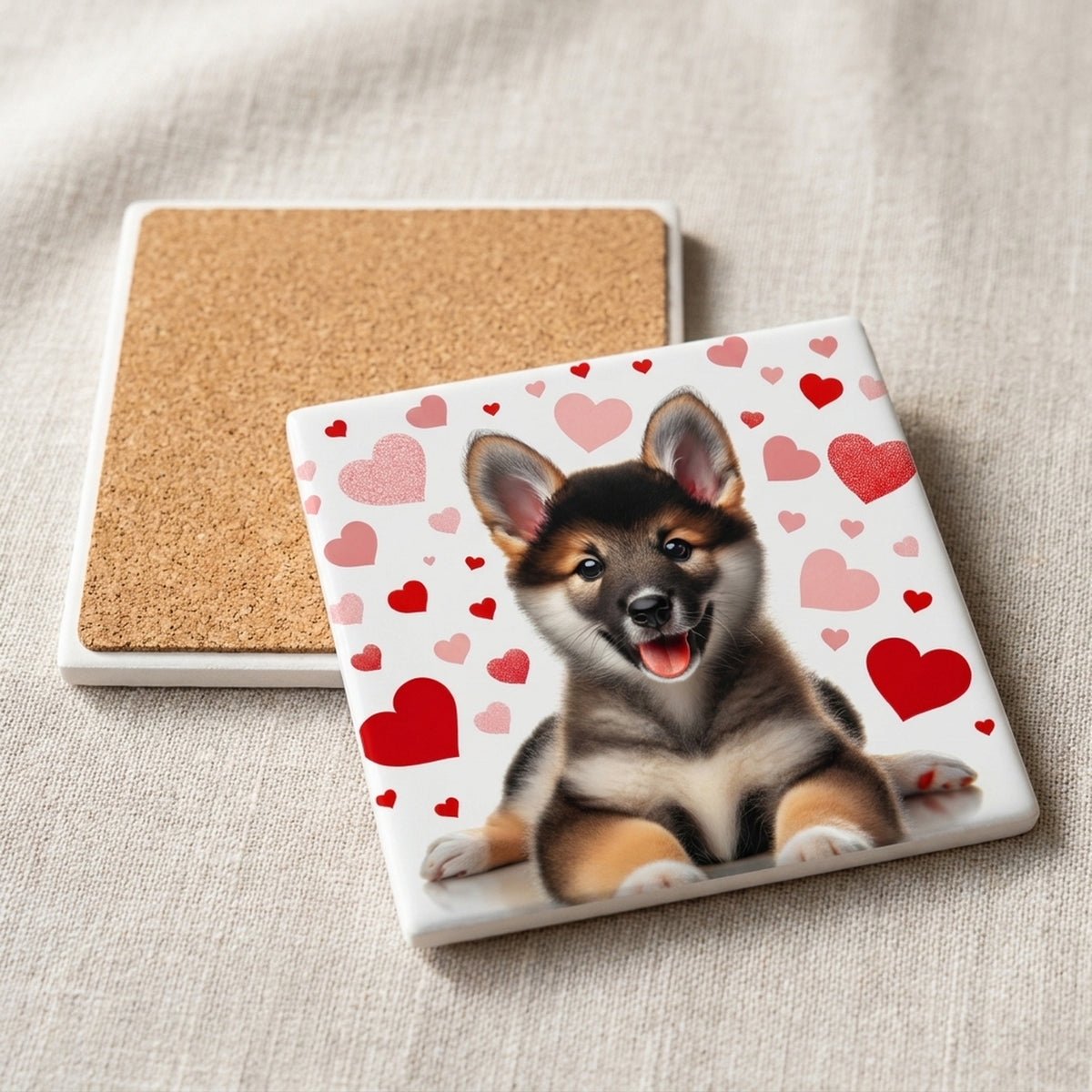 Shiba Inu ceramic coasters set of 4, cork back