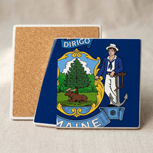 Maine State Flag ceramic coasters set of 4, cork back