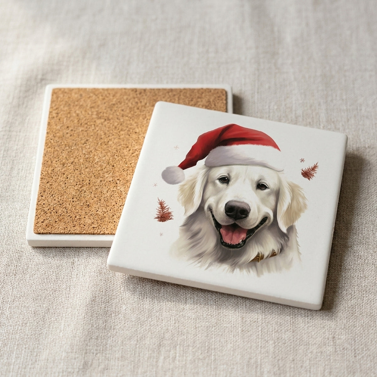 Great Pyrenees ceramic coasters set of 4, cork back
