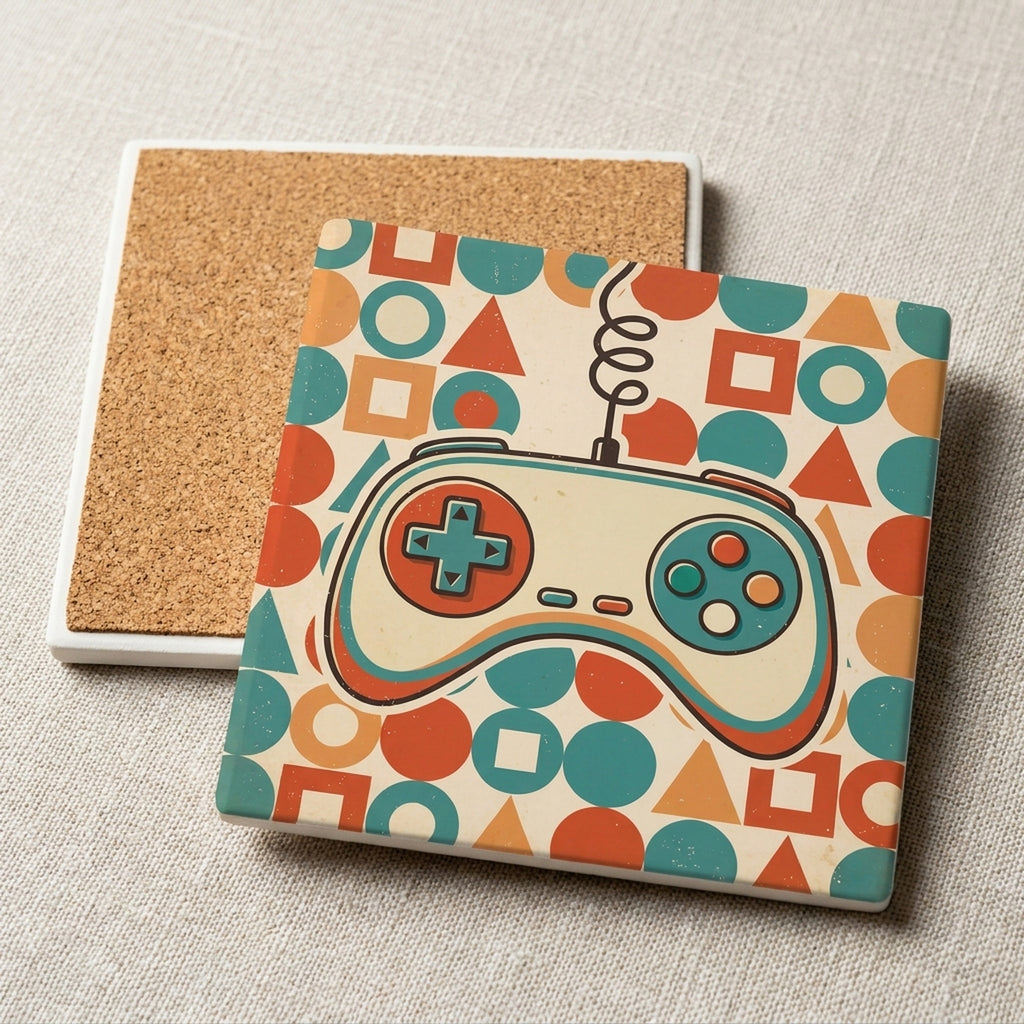 Retro Game Controller ceramic coasters set of 4, cork back