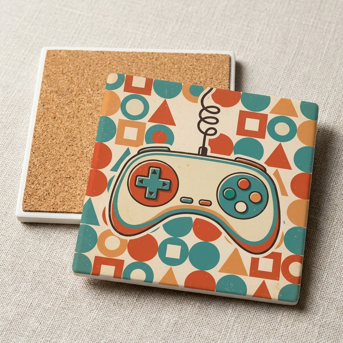 Retro Game Controller ceramic coasters set of 4, cork back
