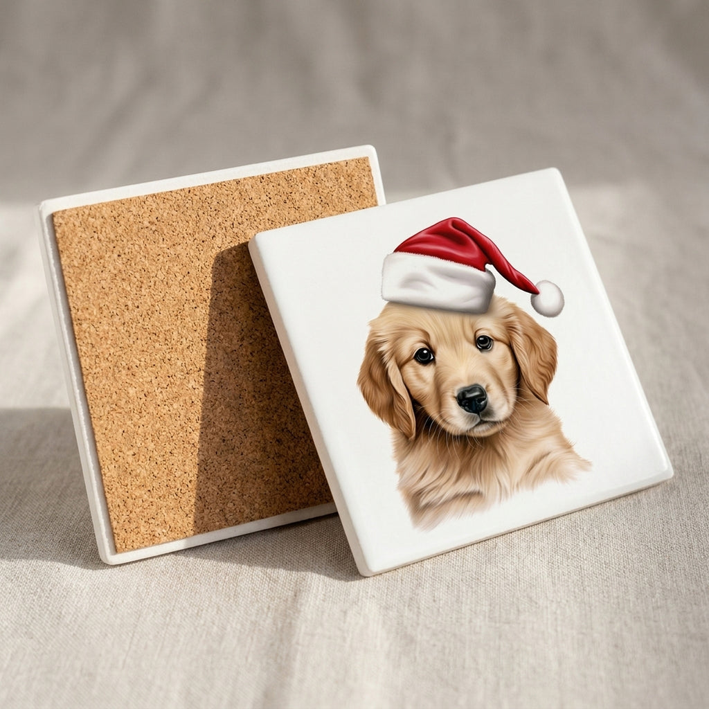 Golden Retriever Puppy Drawing ceramic coasters set of 4, cork back