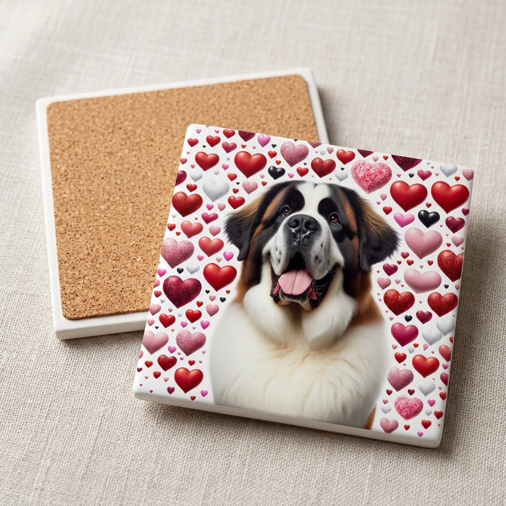 Saint Bernard ceramic coasters set of 4, cork back