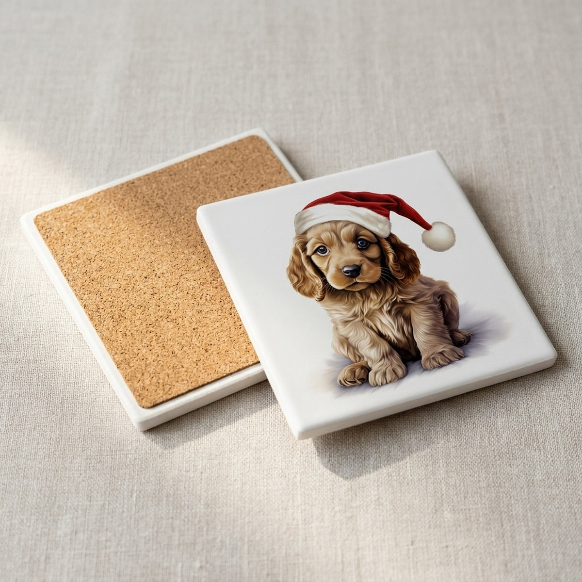 Cocker Spaniel Puppy Drawing Design ceramic coasters set of 4, cork back