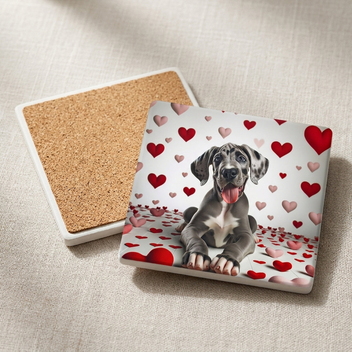 Great Dane ceramic coasters set of 4, cork back