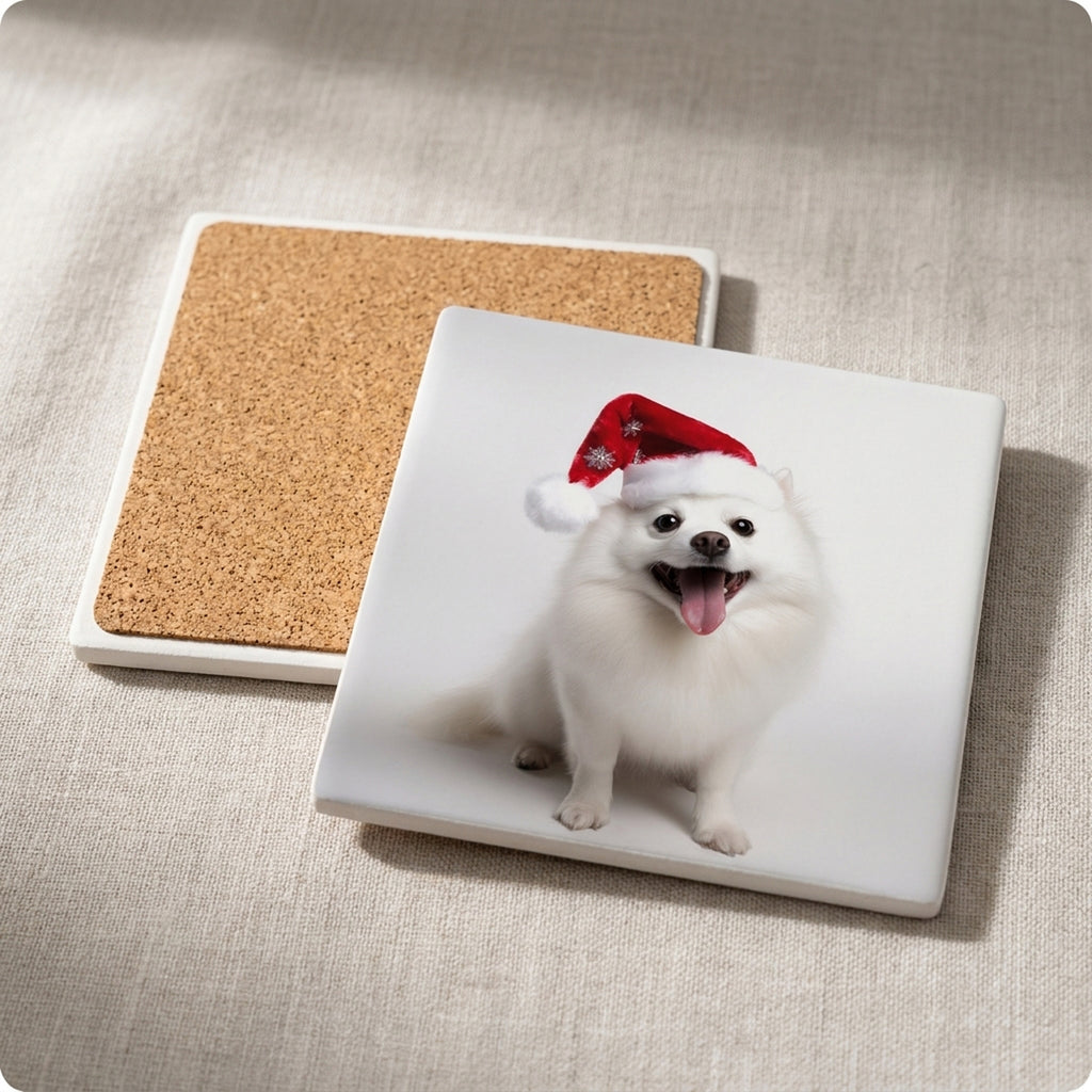 American Eskimo Dog ceramic coasters set of 4, cork back