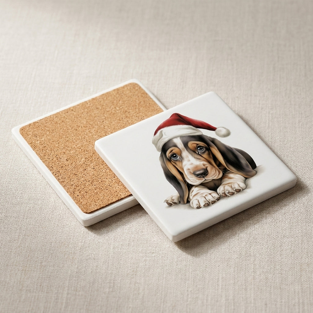 Basset Hound Puppy Drawing ceramic coasters set of 4, cork back