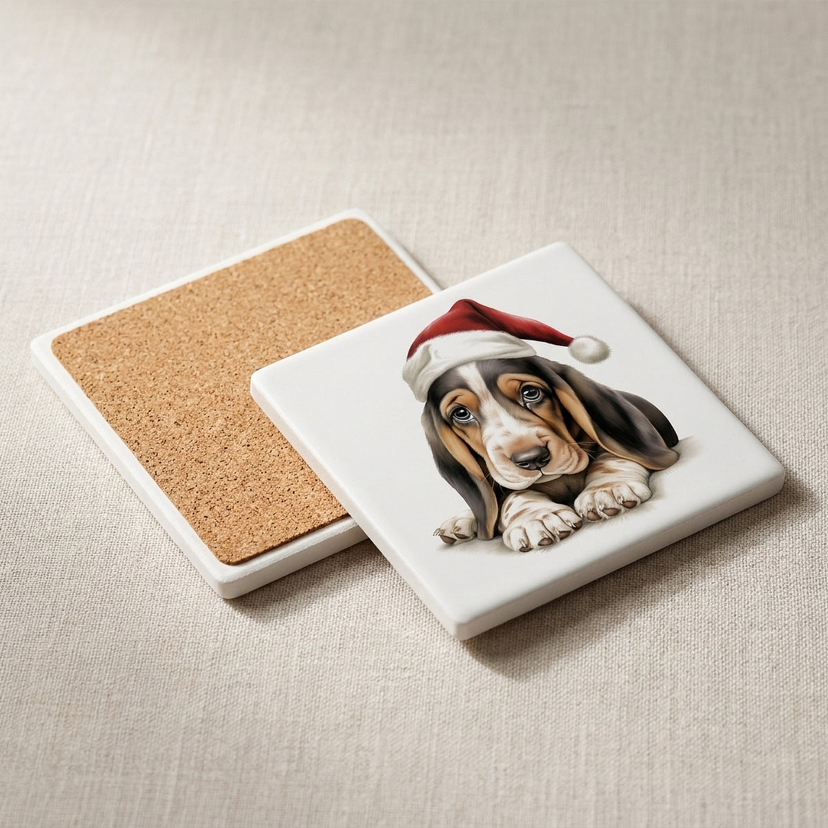 Basset Hound Puppy Drawing ceramic coasters set of 4, cork back