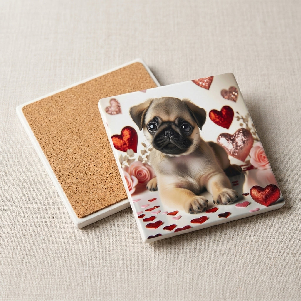 Pug ceramic coasters set of 4, cork back