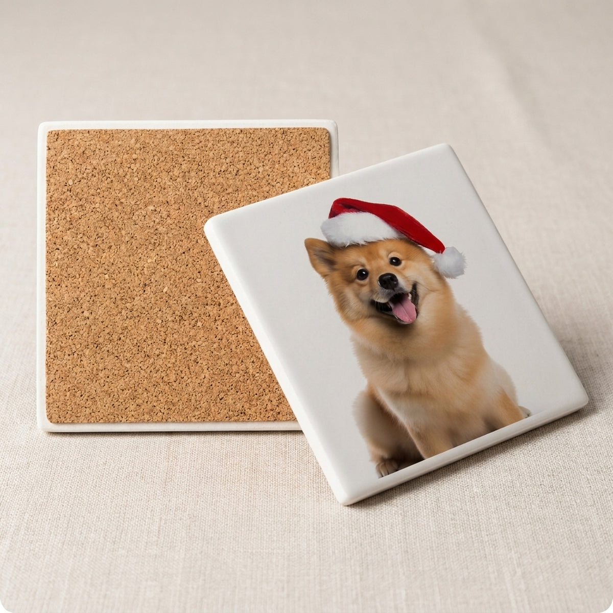 Finnish Spitz ceramic coasters set of 4, cork back
