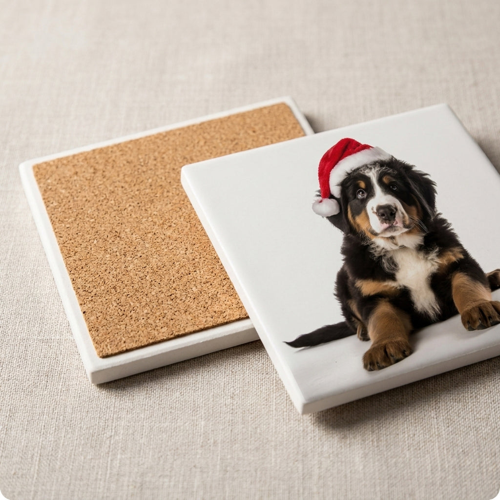 Greater Swiss Mountain Dog Puppy ceramic coasters set of 4, cork back