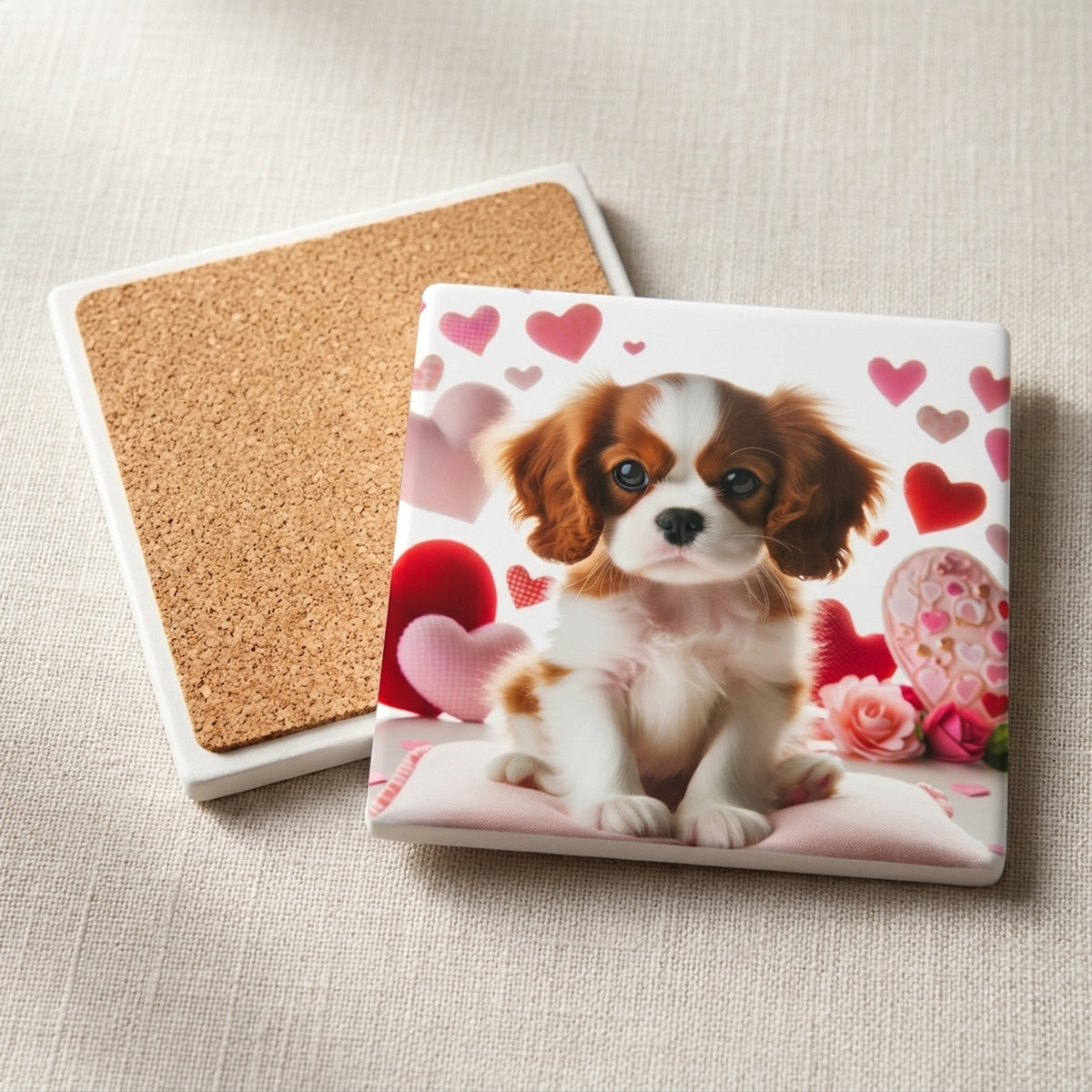 Cavalier King Charles Spaniel ceramic coasters set of 4, cork back