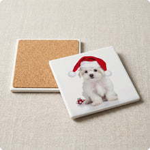 Maltese Puppy ceramic coasters set of 4, cork back